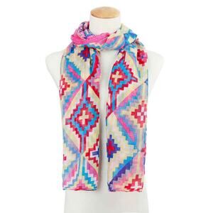 Lightweight Geo Print Fashion Scarf | Pink Multi | 100% Polyester | 59" x 20"